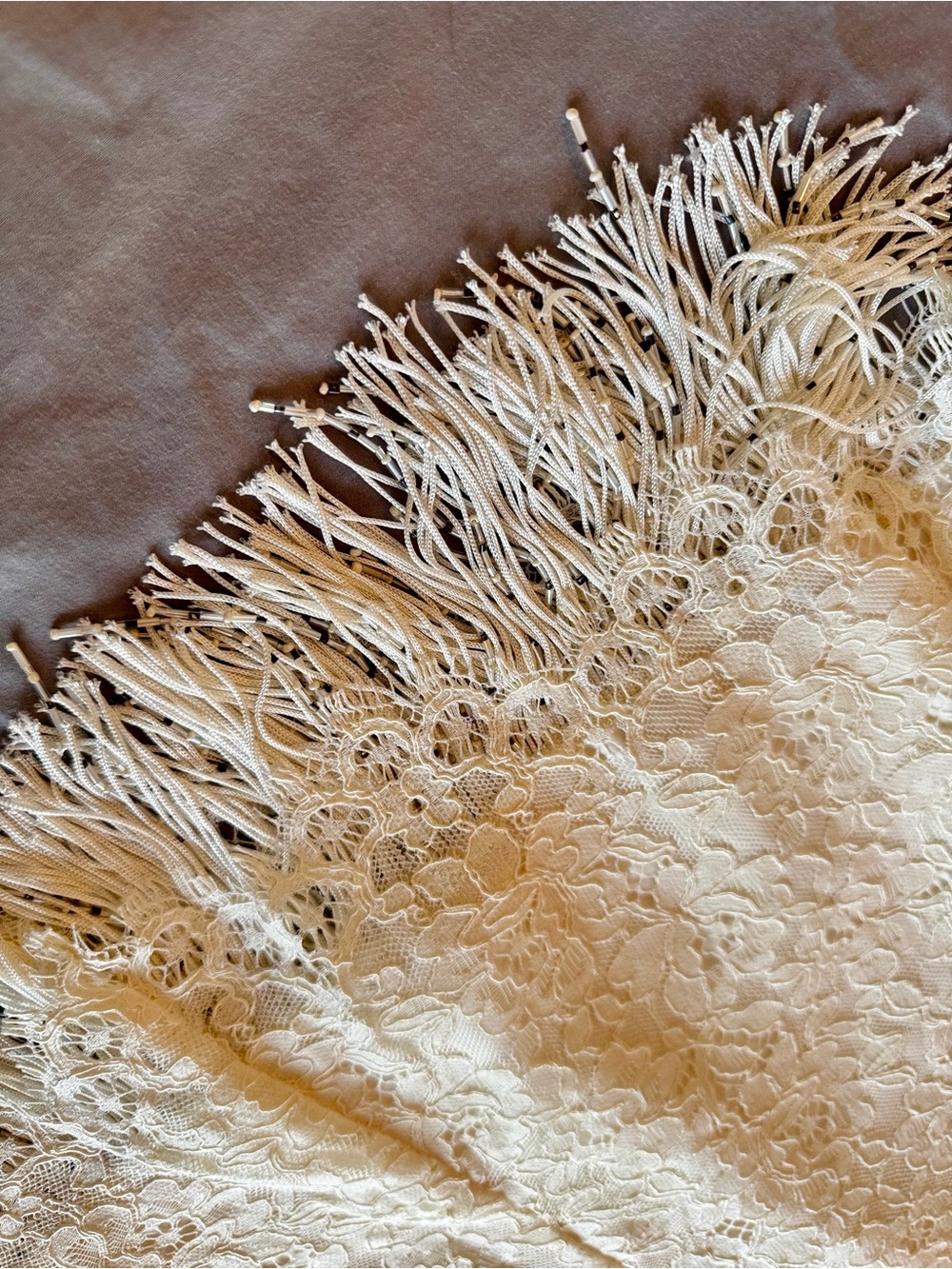 J. CREW Cream Lace Beaded Fringe Slip Dress - Wedding & Evening Dress - Picture 4 of 16